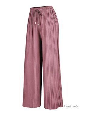High Waist Wide Leg Palazzo Pants Drawstring Pleated Flowy Casual